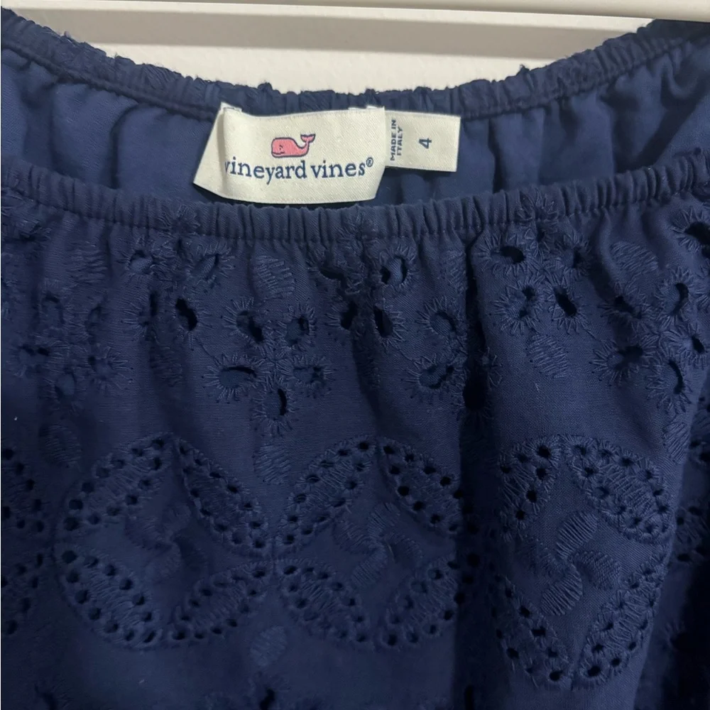 NWOT Women’s Vineyard Vines eyelet Dress Navy Blue Size 4 - Picture 2 of 5